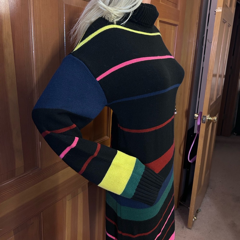 Striped Pattern Colorblock Sweater Dress. - Picture 2 of 16